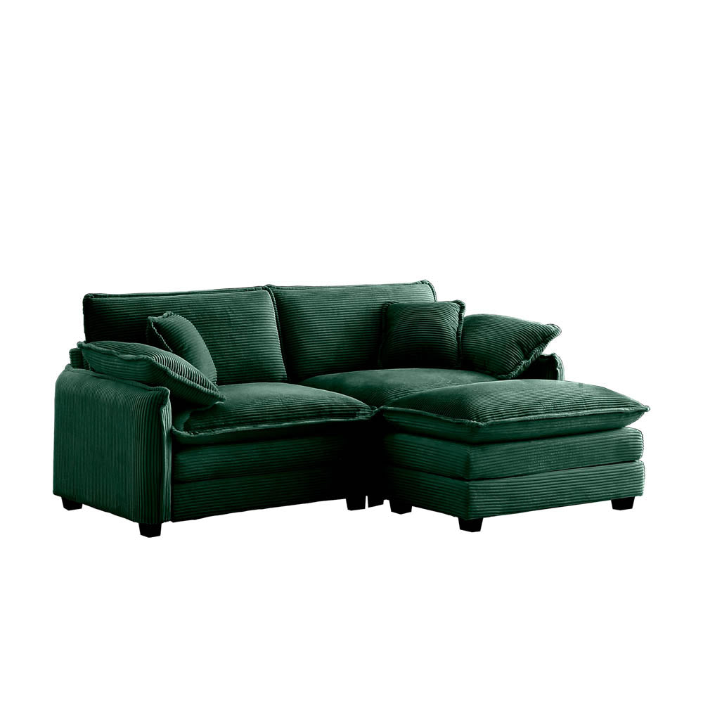 Berk Corduroy Sofa With Ottoman, Green