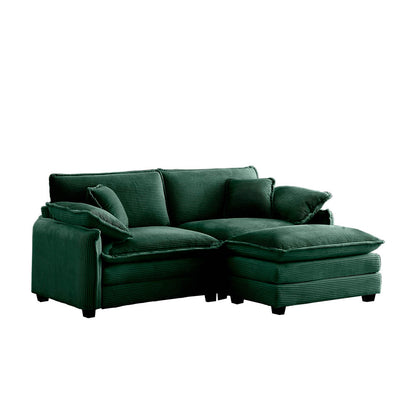 Berk Corduroy Sofa With Ottoman, Green