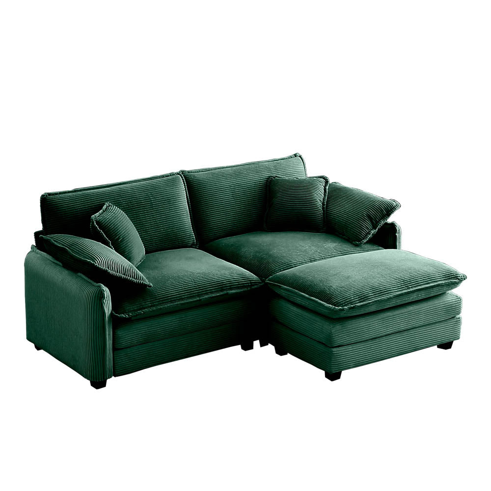 Berk Corduroy Sofa With Ottoman, Green