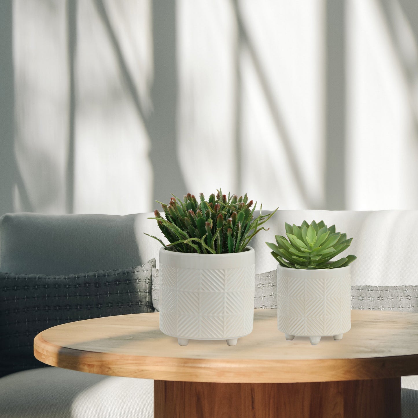 Geo White Planter Pots, Set of 2