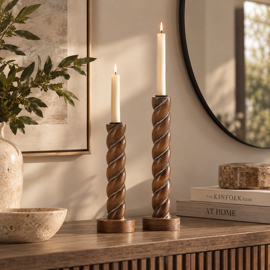 Birchwood Spiral Taper Candle Holders, Set of 2