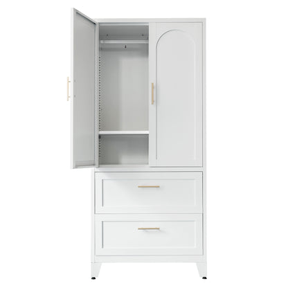 Harper Tall Storage Wardrobe with Drawers, White