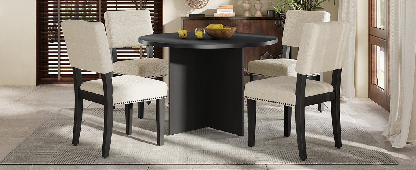 Modern 5-Piece Round Dining Table Set, Black