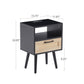 Rattan End table with Power Outlet  & USB Ports, Black