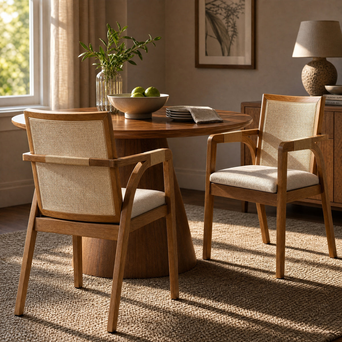 Tova Cane Dining Arm Chairs, Set of 2