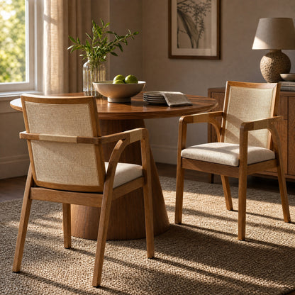 Tova Cane Dining Arm Chairs, Set of 2