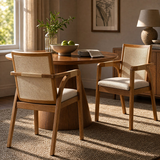 Tova Cane Dining Arm Chairs, Set of 2