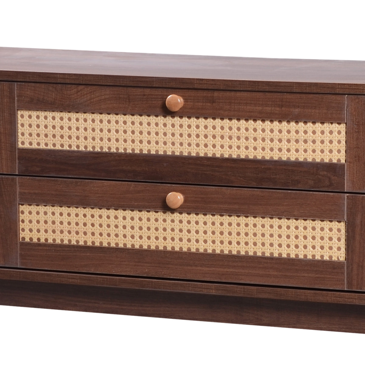 Milo Fluted Rattan Media Credenza, Walnut Brown