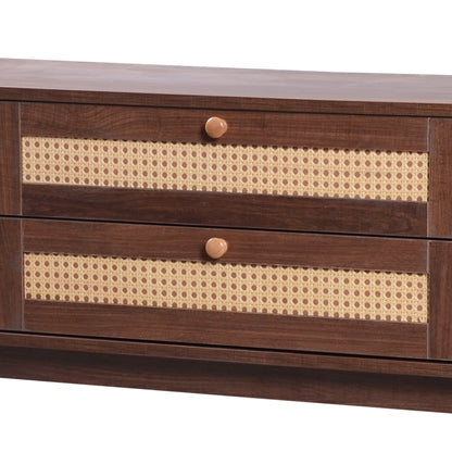Milo Fluted Rattan Media Credenza, Walnut Brown
