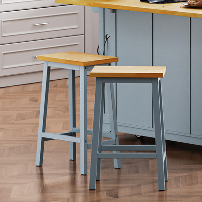 Harbor Solid Wood Blue Grey Counter Stools, Set of 2