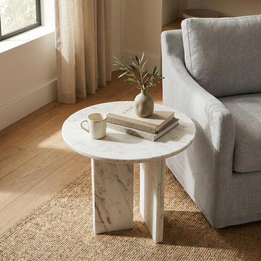 Caldera Snow White Marble Accent Table