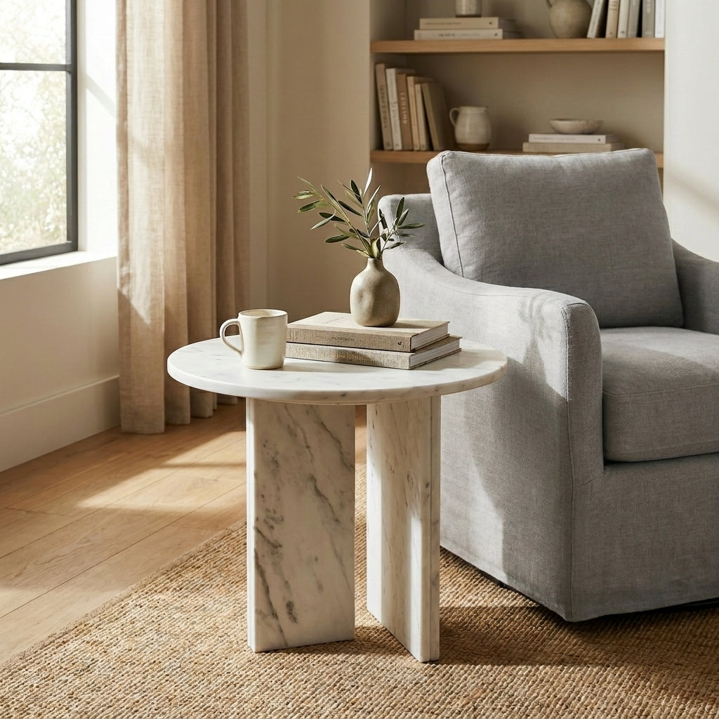 Caldera Snow White Marble Accent Table