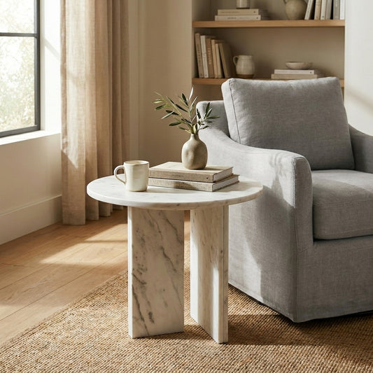 Caldera Snow White Marble Accent Table