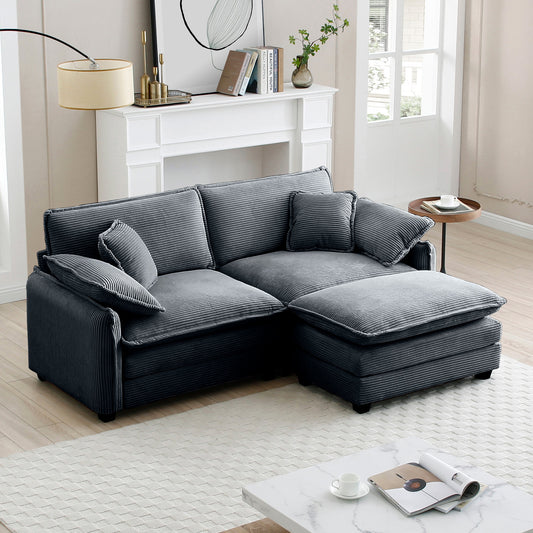 Berk Corduroy Sofa with Ottoman, Grey