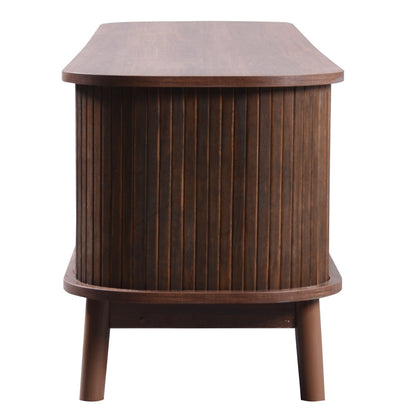 Milo Fluted Rattan Media Credenza, Walnut Brown