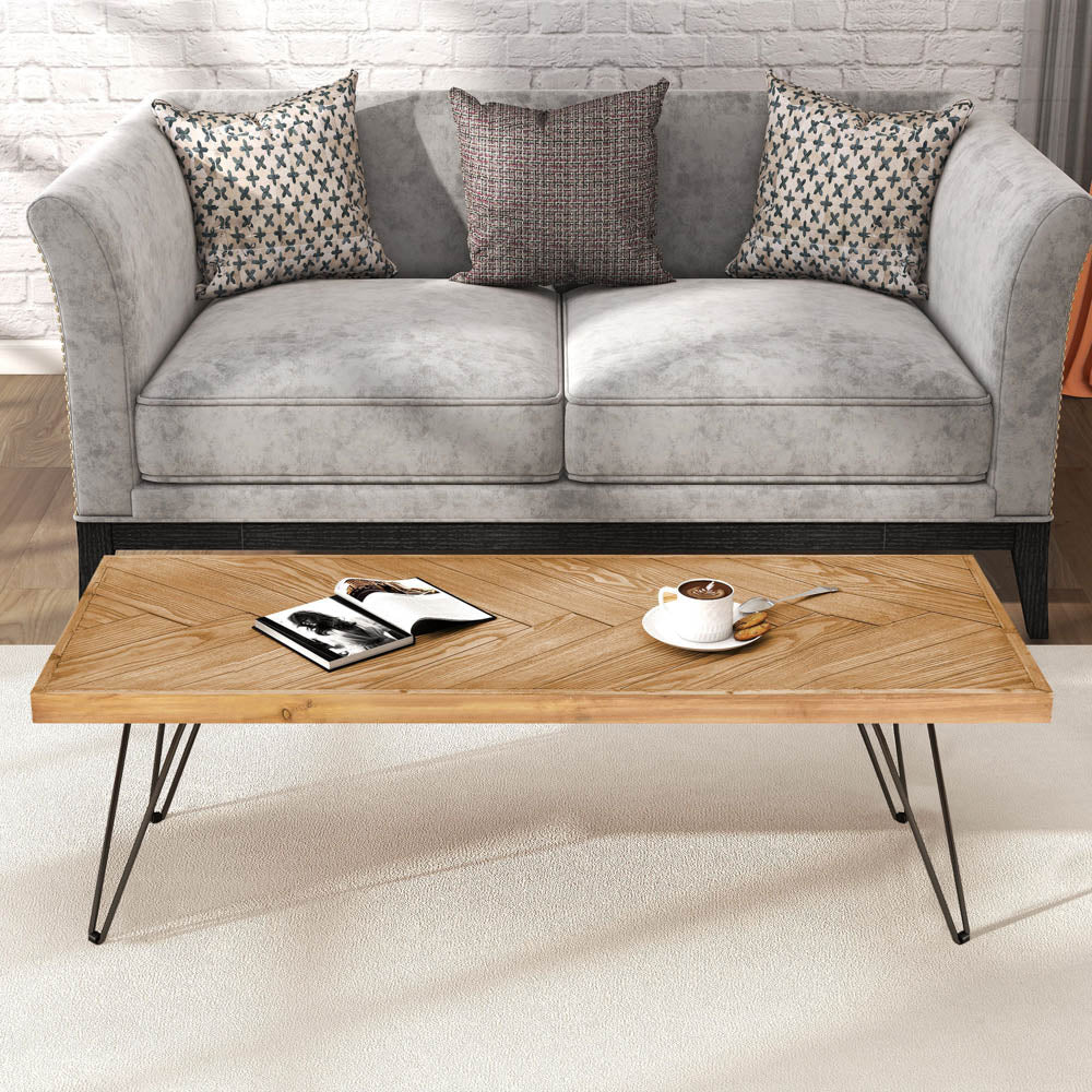 Chevron Ash Wood Rectangular Coffee Table