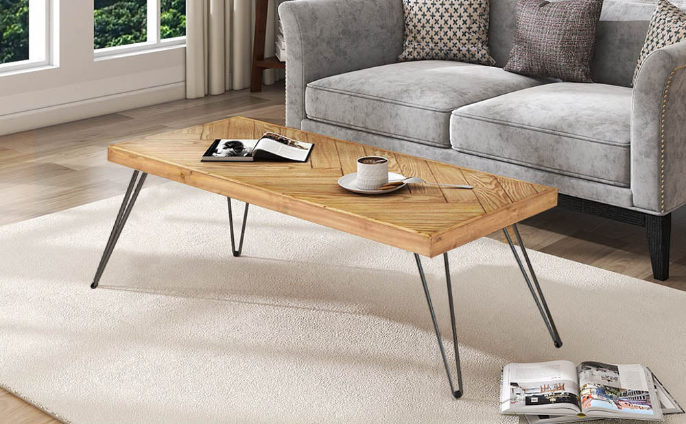 Chevron Ash Wood Rectangular Coffee Table