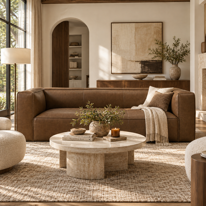 Colton Low-Profile Leather Sofa, Saddle Tan