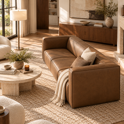 Colton Low-Profile Leather Sofa, Saddle Tan