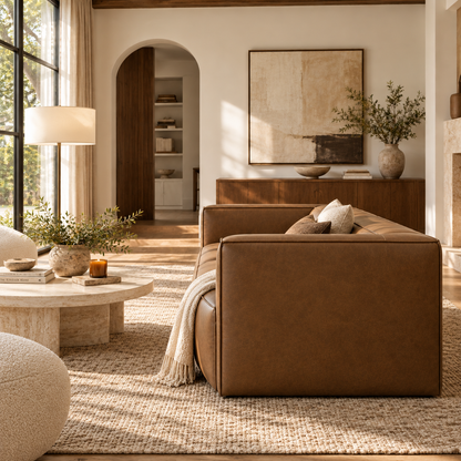 Colton Low-Profile Leather Sofa, Saddle Tan