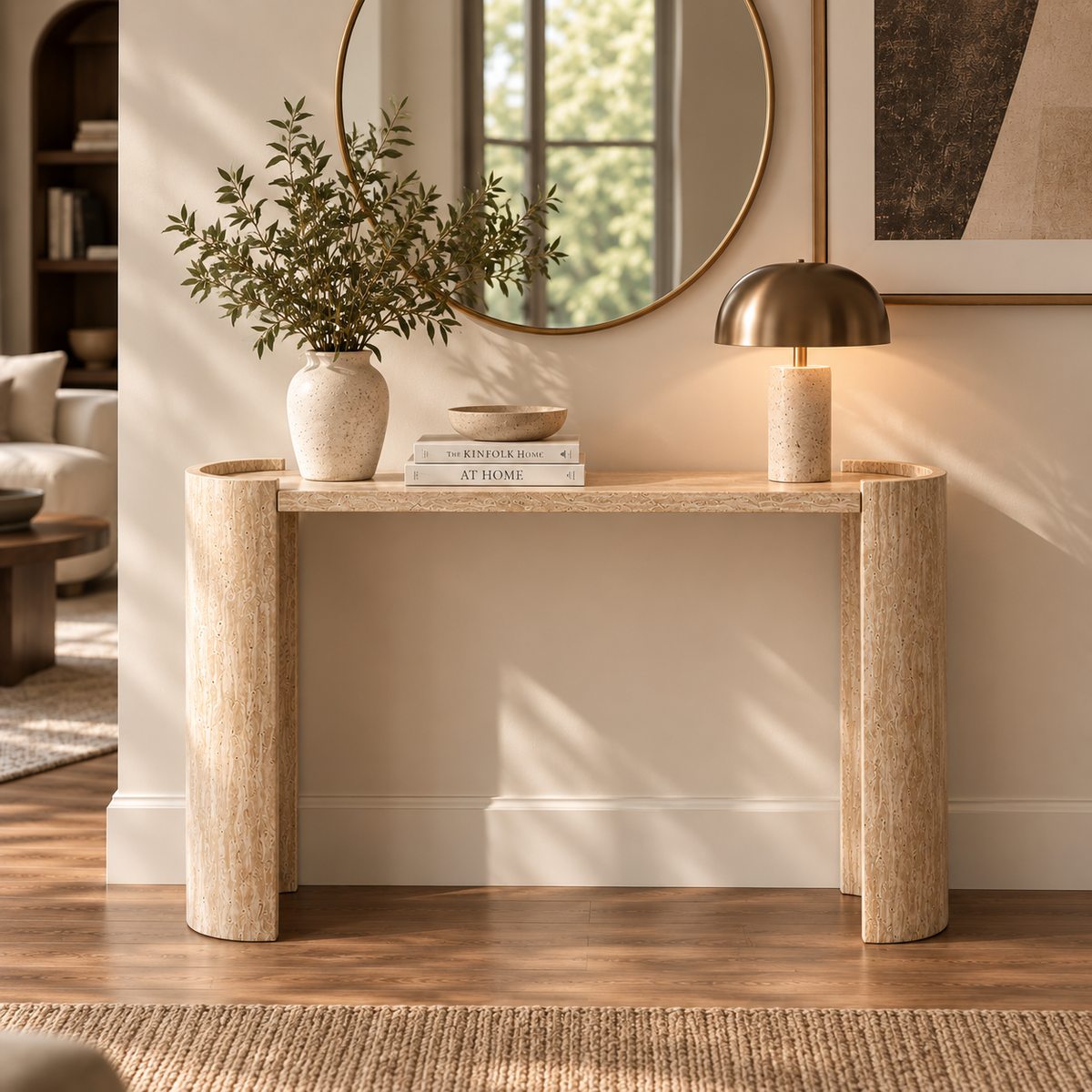 Curved Wood Console Table