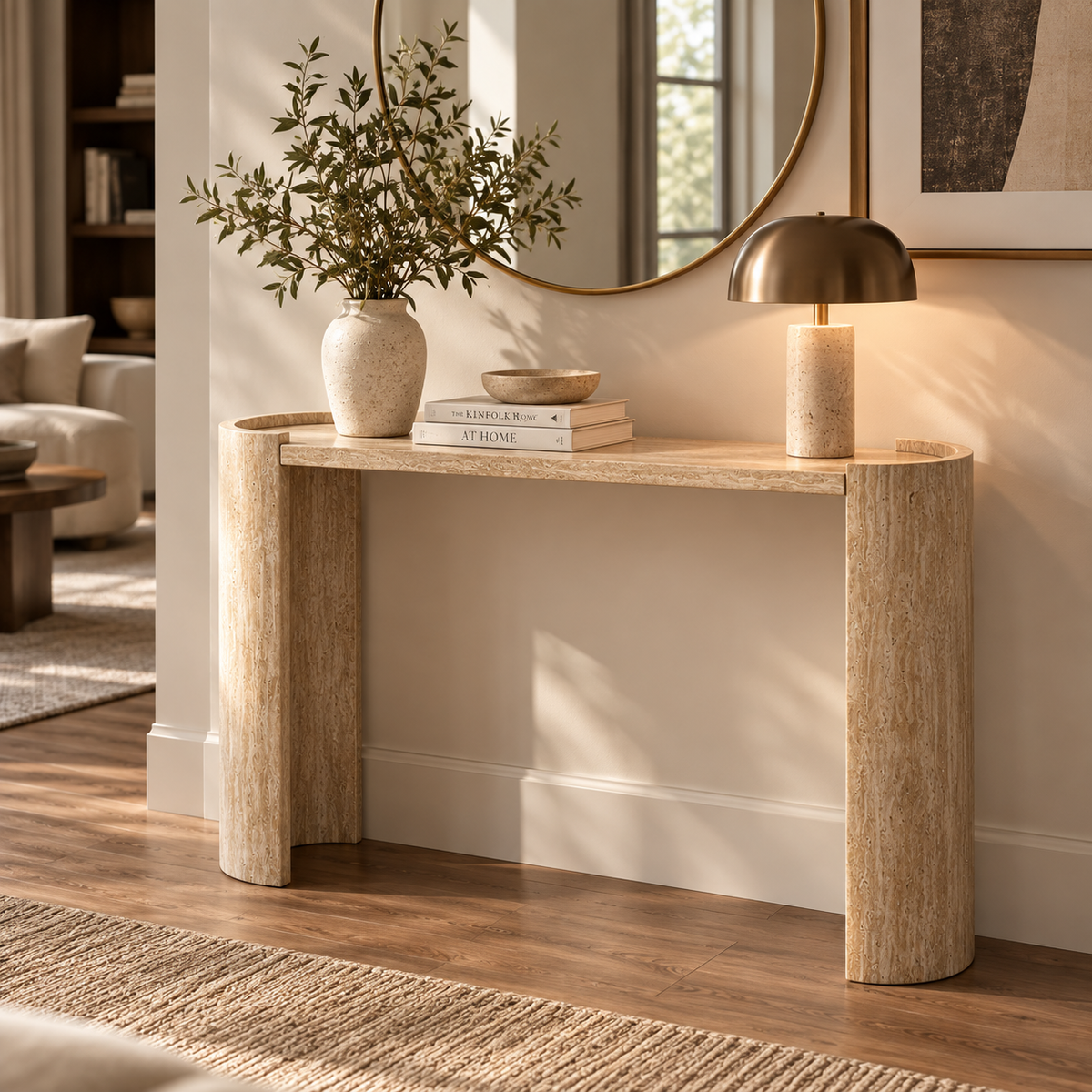 Curved Wood Console Table