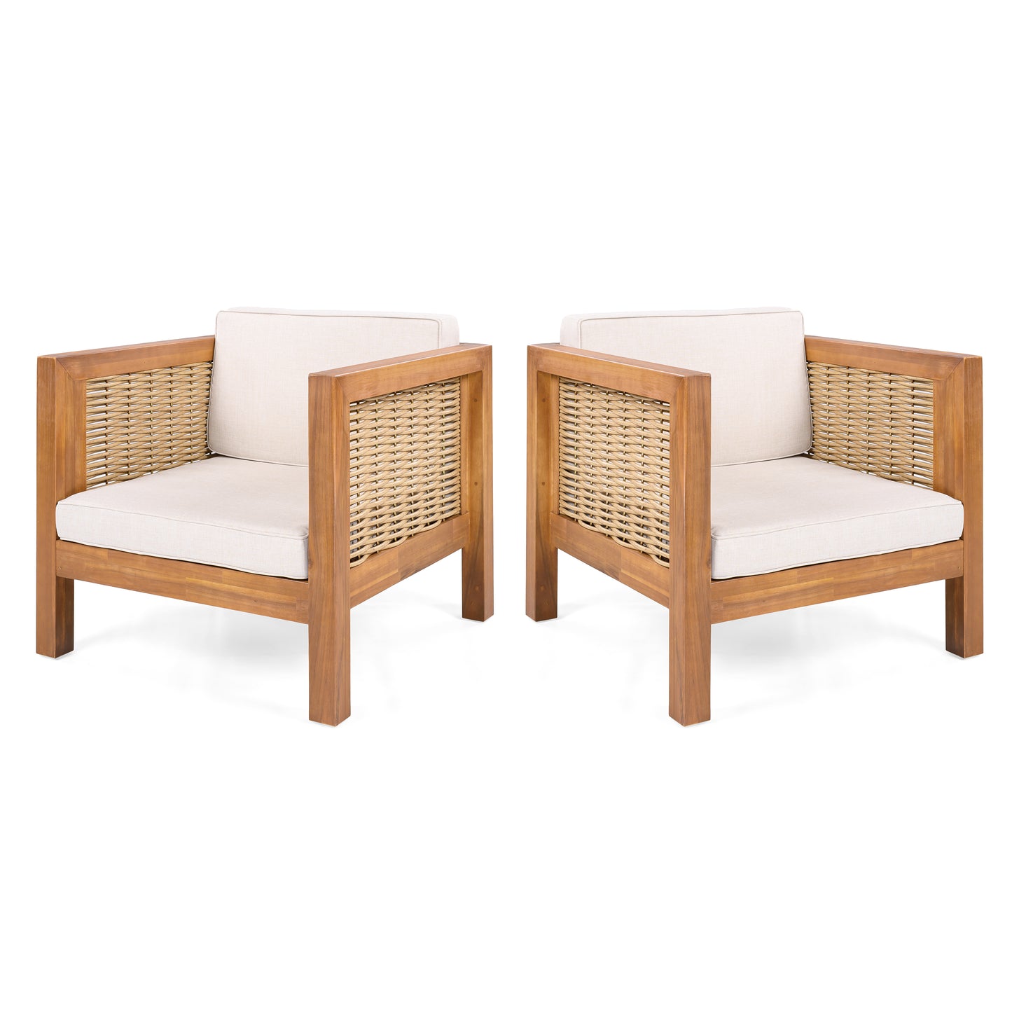 Evara Acacia & Woven Outdoor Club Chairs, Set of 2