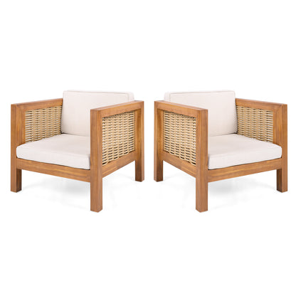 Evara Acacia & Woven Outdoor Club Chairs, Set of 2