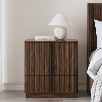 Callan Fluted 3-Drawer Nightstand, Walnut