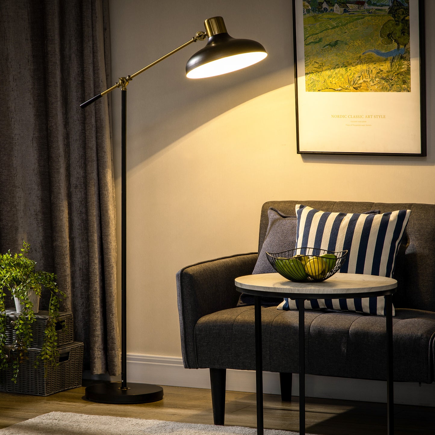 Alden Adjustable Black and Gold Floor Lamp with Metal Shade