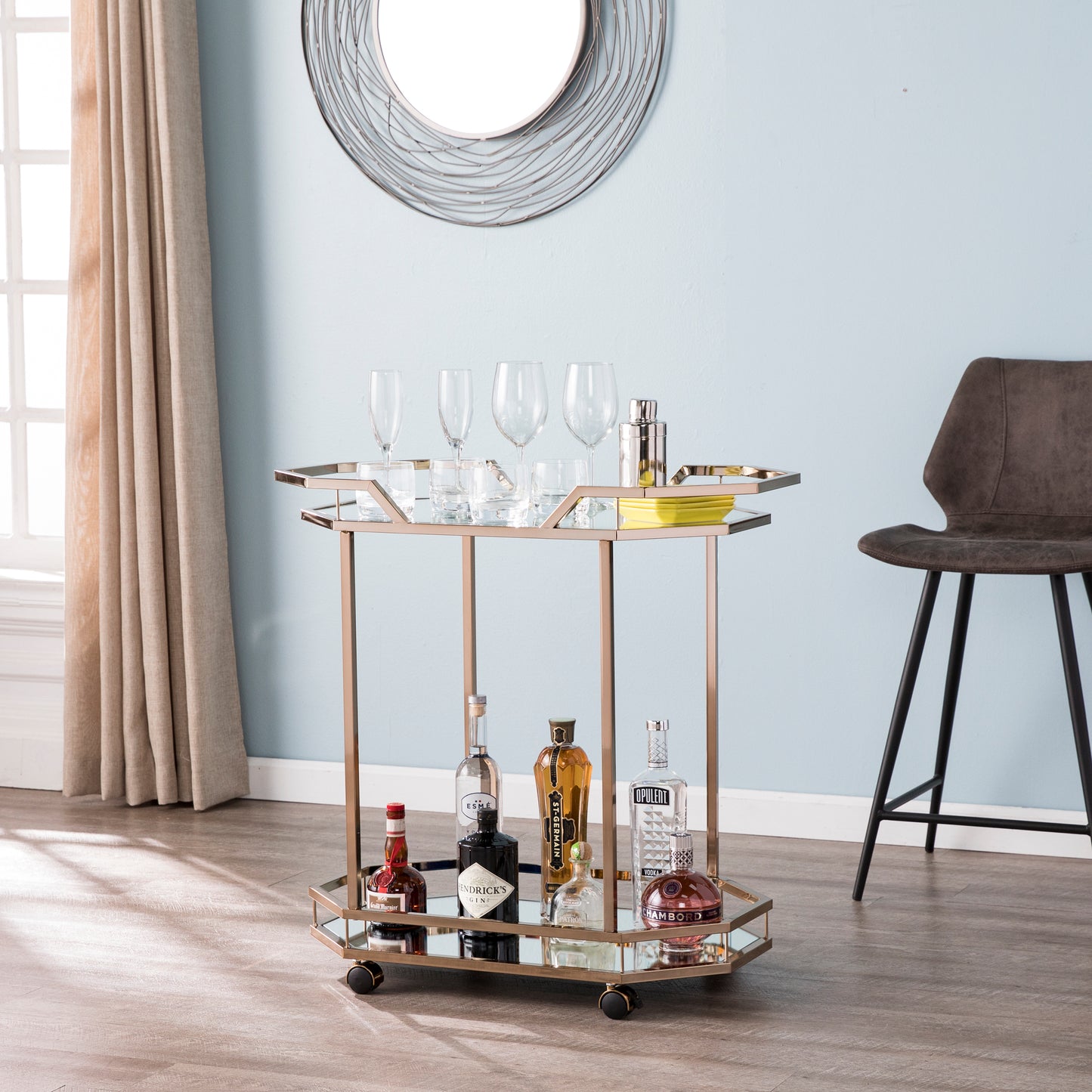 Ari Art Deco Mirrored Bar Cart