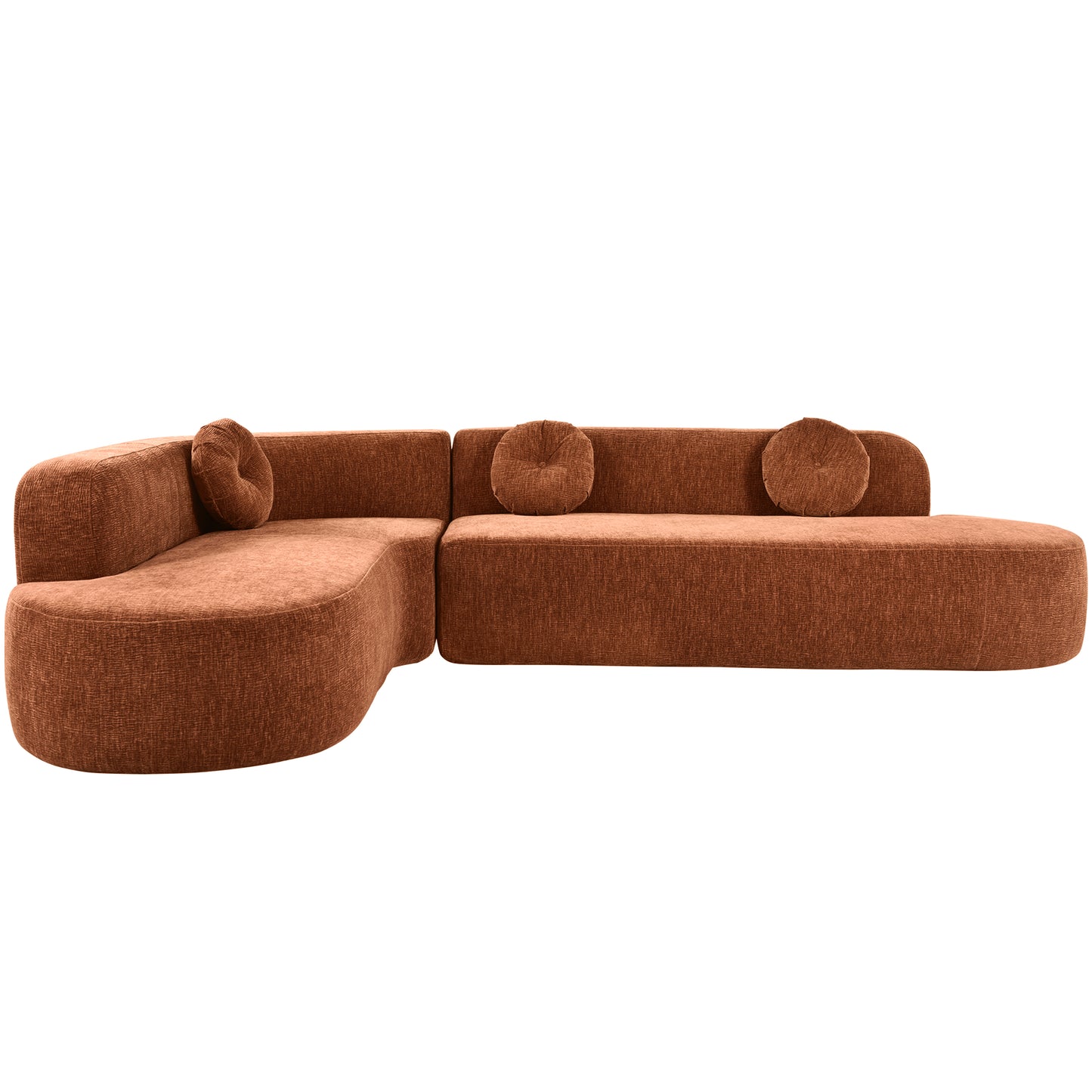 122” Modern Curved 4-Seat Sectional With Accent Pillows, Burnt Orange