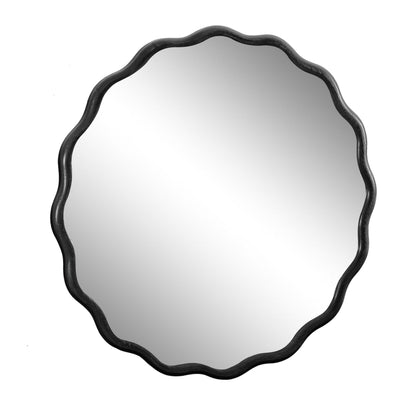 Solid Wood Wavy Round Mirror – 42” Black Finish