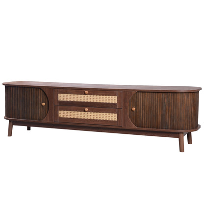 Milo Fluted Rattan Media Credenza, Walnut Brown