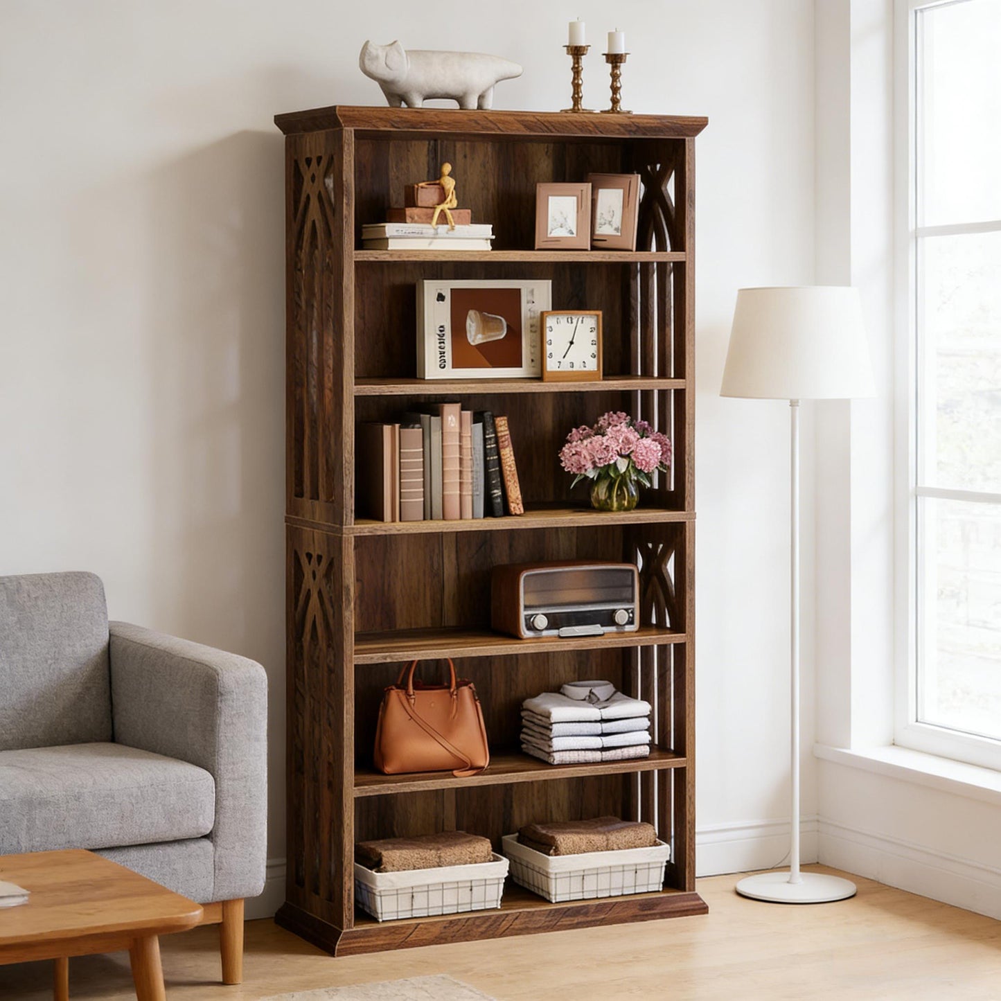 Aldara Farmhouse Wood Display Bookcase