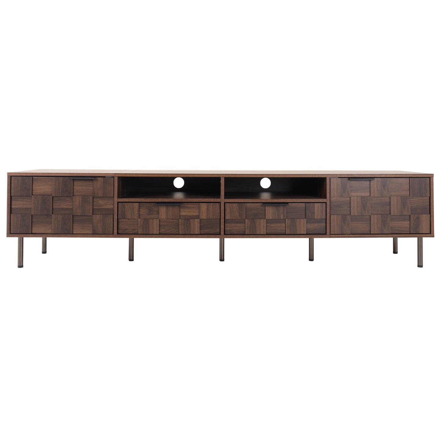 Hollis Parquet Wood Media Console, Dark Brown Finish