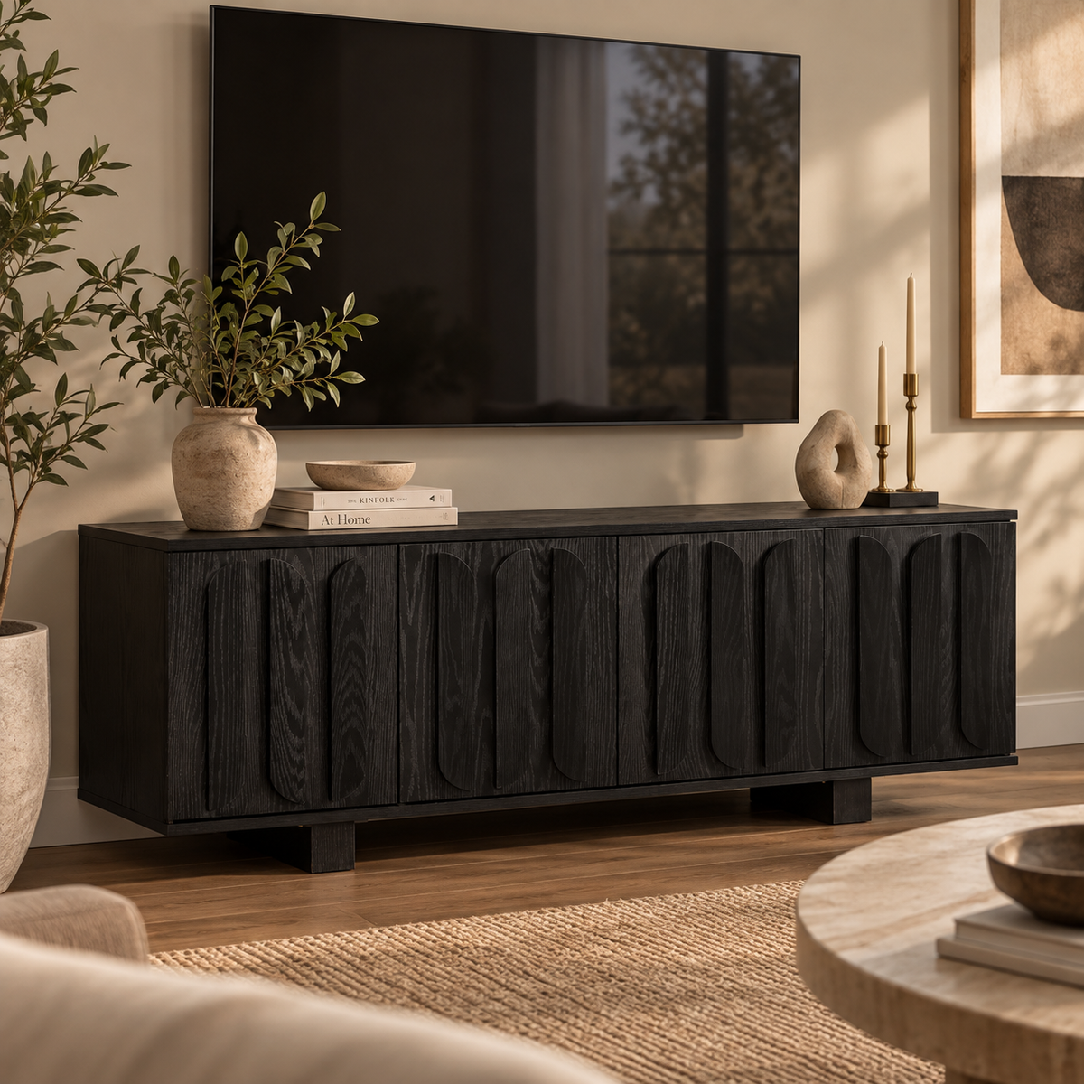 Dorian Carved Black Media Console