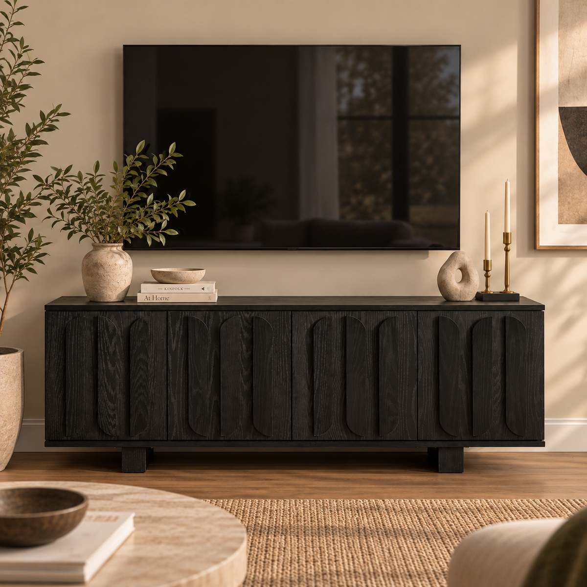 Dorian Carved Black Media Console