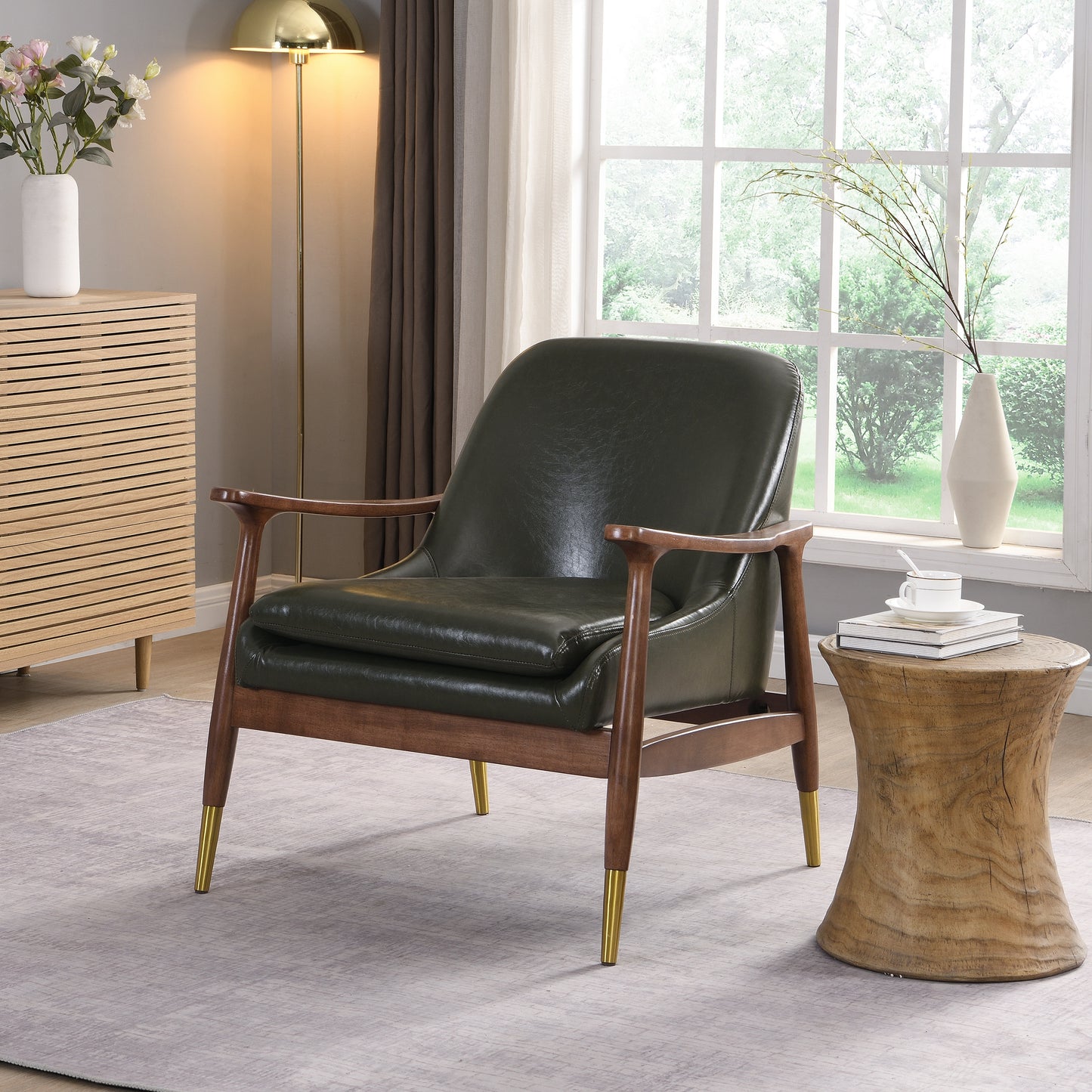 Kova Mid-Century Faux Leather Accent Chair