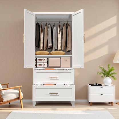 Harper Tall Storage Wardrobe with Drawers, White