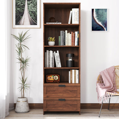 Walden 70" Walnut Bookcase with Drawers