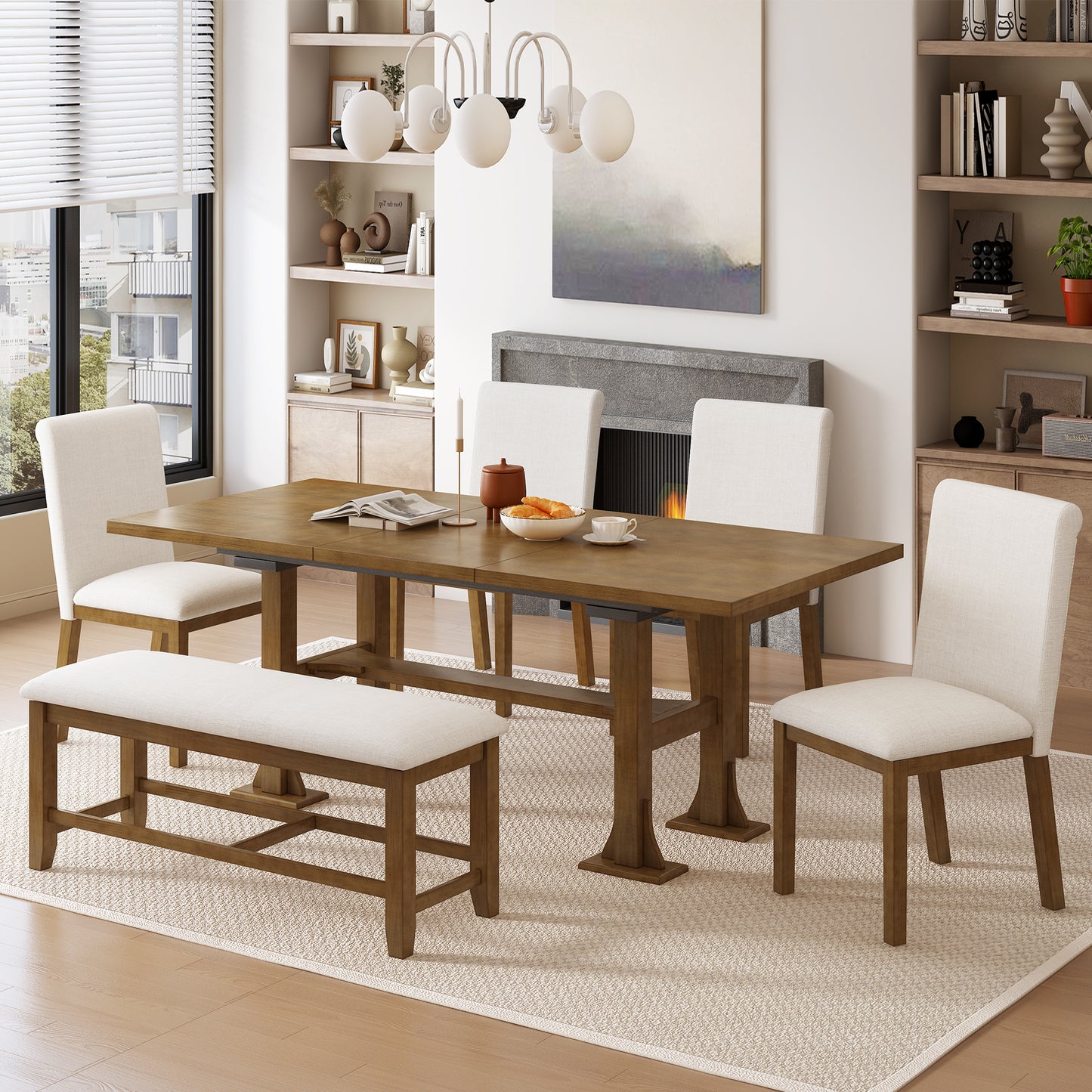 TopMax Extendable Dining Table, 6 Piece Set