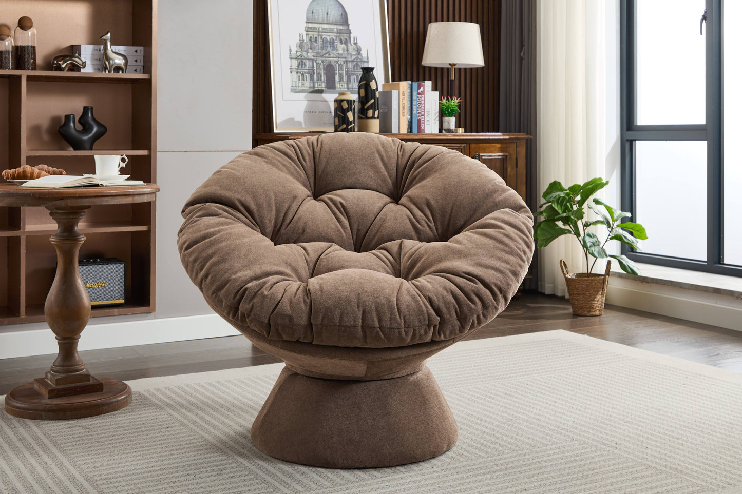 Oversized Papasan Swivel Accent Chair, Brown