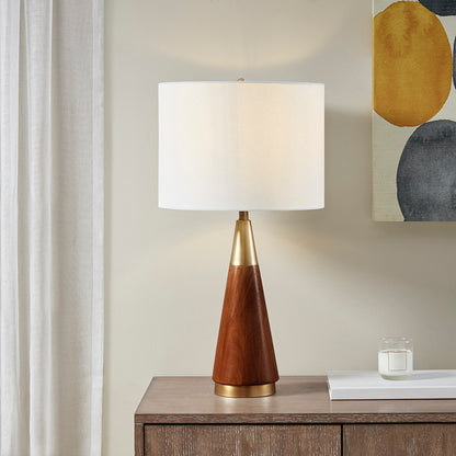 Hollis Mid-Century Wood & Brass Table Lamp