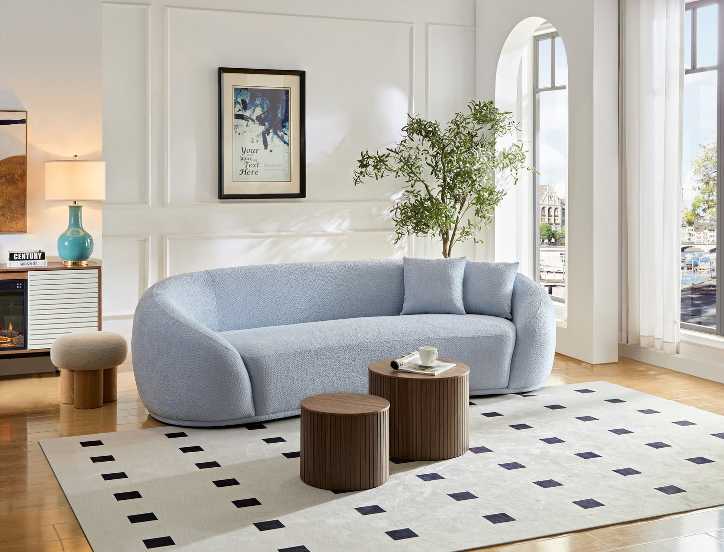 Half Moon Curved Sofa, Sky Blue