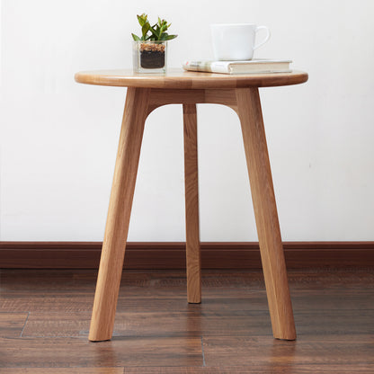 Round Solid Oak Side Table, Natural Finish