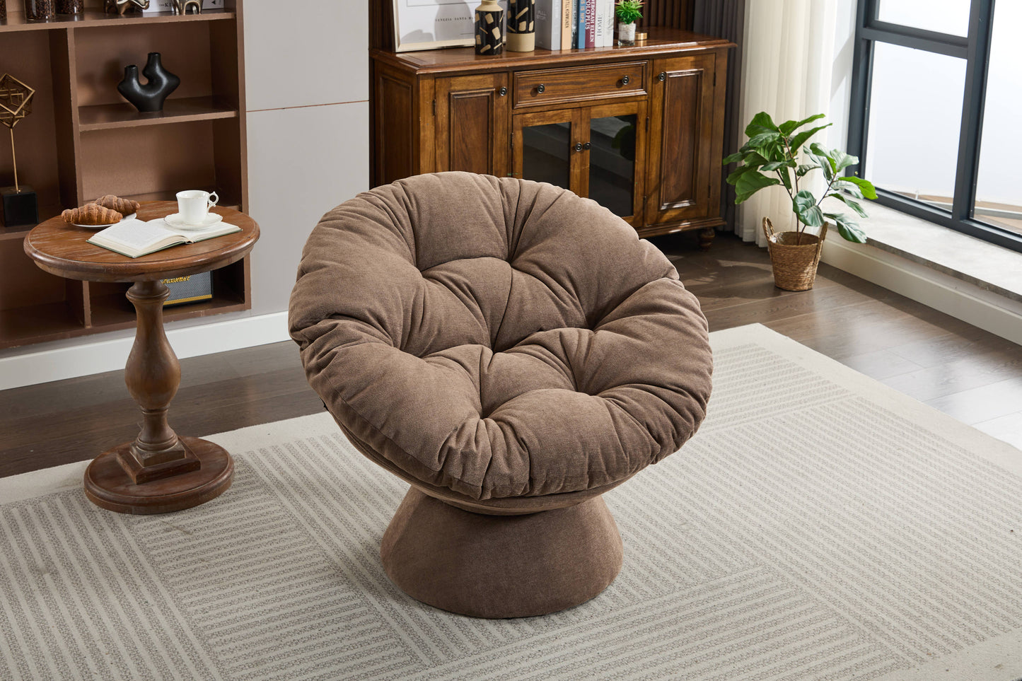 Oversized Papasan Swivel Accent Chair, Brown