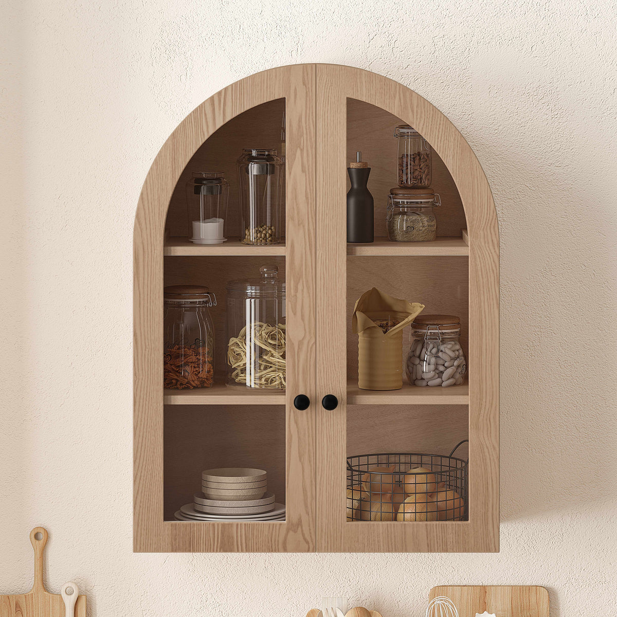 Celine Arched Glass Display Cabinet, Light Brown