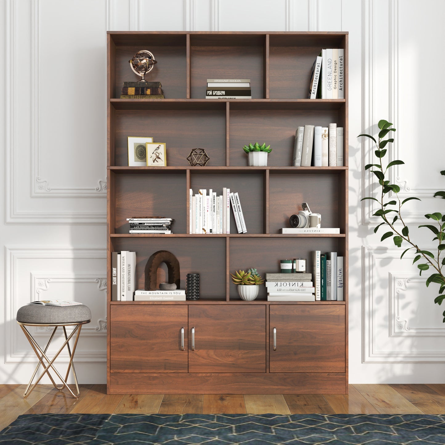 Harlan 71" Walnut Bookcase with Cabinet Doors