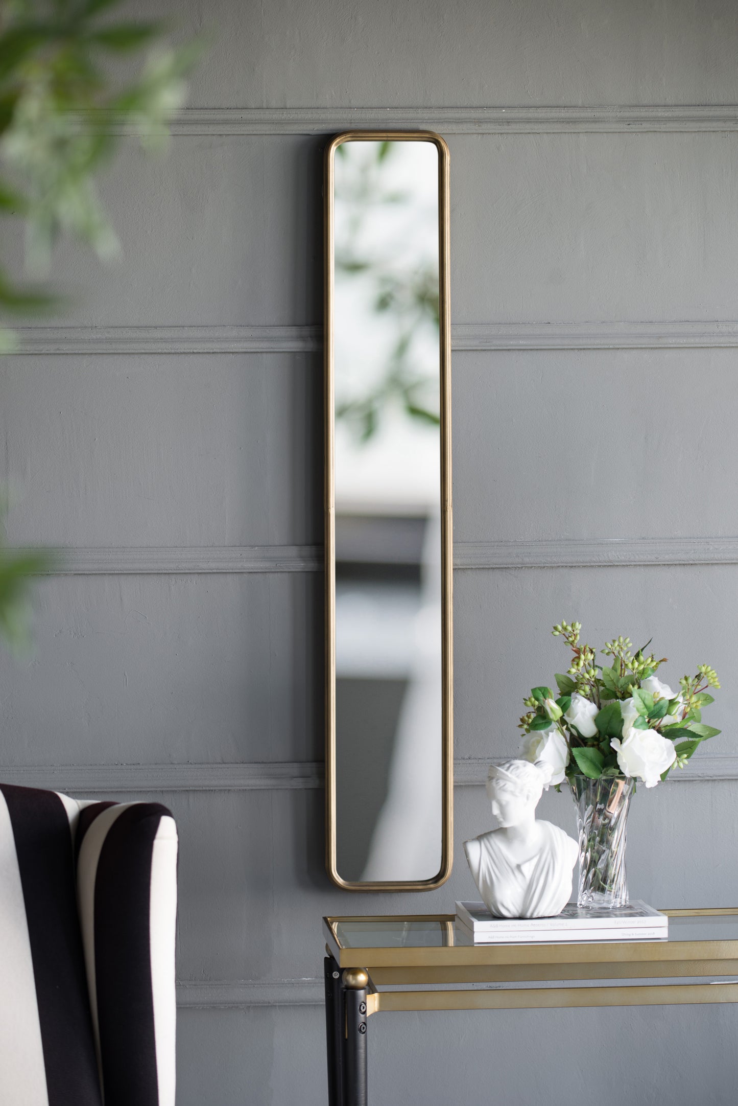 47” Narrow Framed Antique Gold Full-Length Wall Mirror